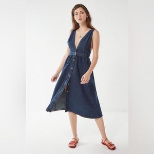 Urban Outfitters Danny Plunge Denim Pinafore Dress